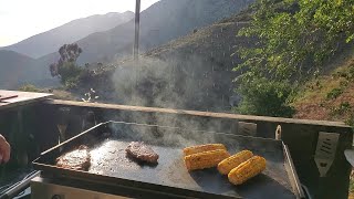 Griddle Porn: New York Strip Steak and Corn on the Cob on the Blackstone