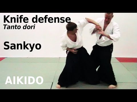 Aikido technique SANKYO against knife attacks, TANTO DORI, by Stefan Stenudd in 2007
