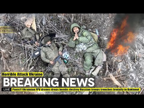 Panic (June 02) Ukrainian FPV drones drops bombs destroy Russian troops trenches brutally in Bakhmut