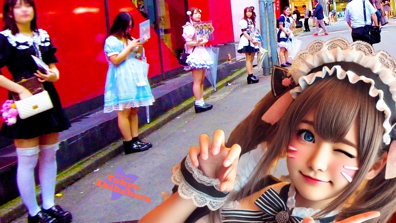 Tokyo Akihabara 🐶 Maid Cafe Town 💖 4K Nonstop 1 Hour
