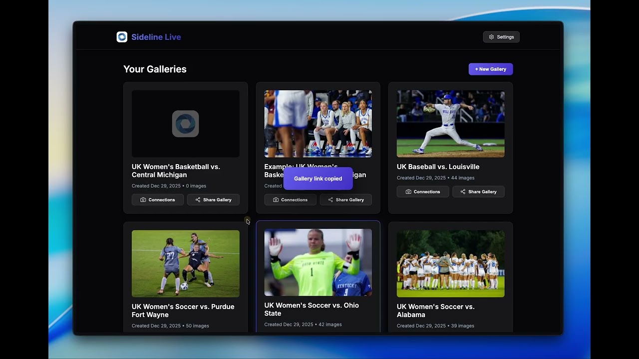 How to set up a gallery with sideline Live