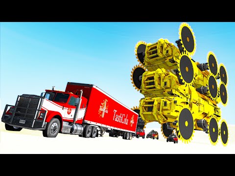 Giant Wheel Saw Monster crushes cars #2 - Beamng drive