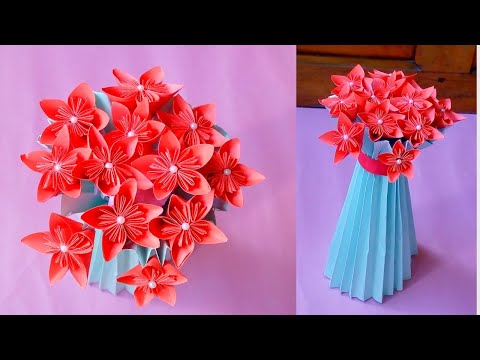 DIY paper flower vase with flowers | Easy room decoration ideas | Beautiful paper flower tutorial