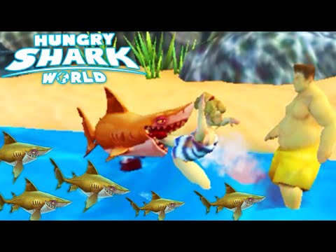 SHARK ATTACK EATING PEOPLE ALIVE! - Hungry Shark World Gameplay