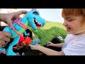 ADLEY finds a PET DiNOSAUR!!  Playing with Mom, hidden dino eggs, Cave Club routine & pretend play