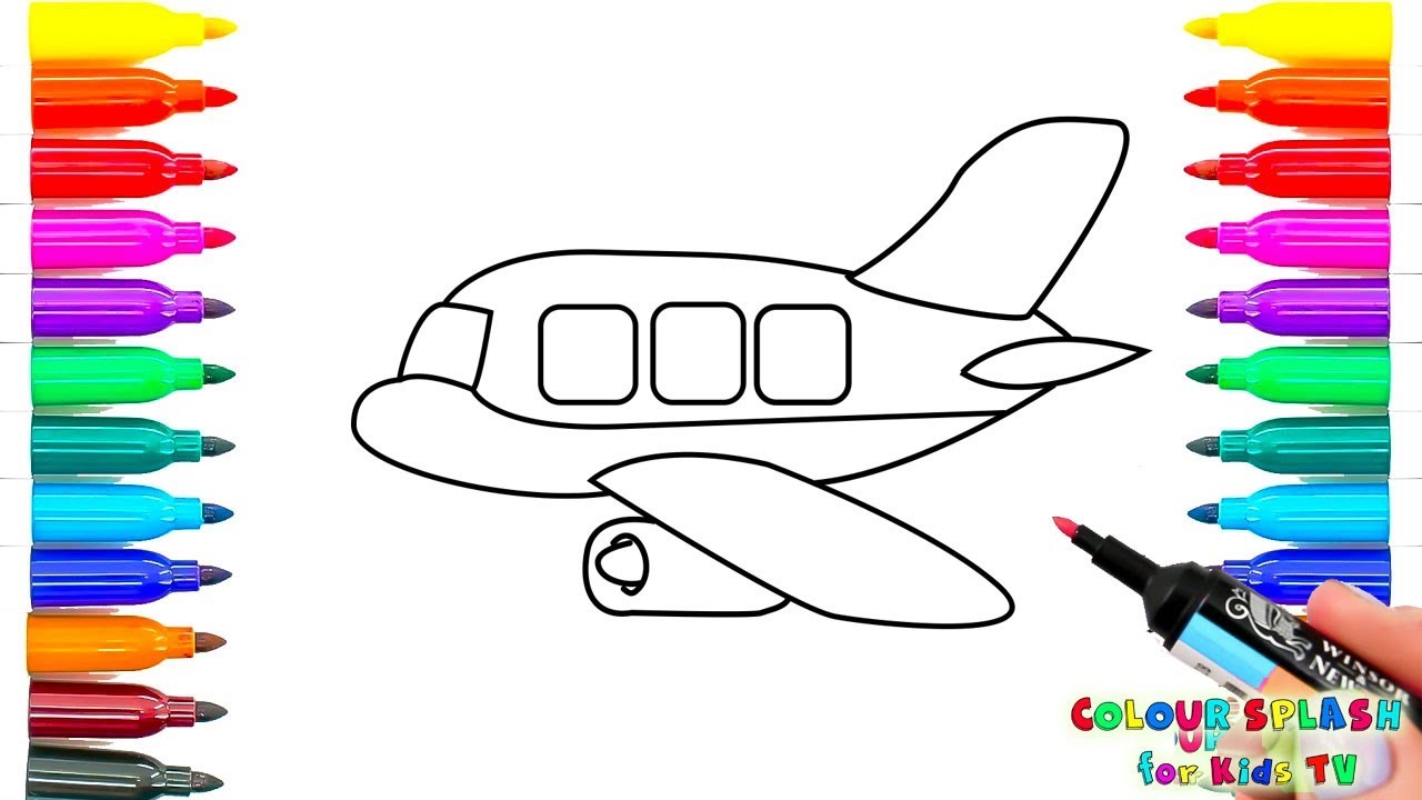 Coloring Pages for Kids to learn colors w Airplane - How to draw Plane for Kids