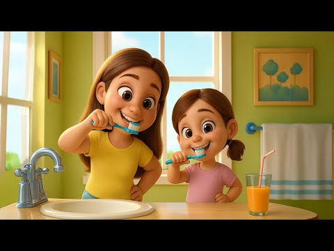 Mom & Daughter Brush Their Teeth | Fun Cartoon Song & Dance | Toddler Learning Video