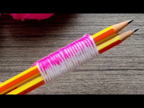 Amazing Woolen Flower craft idea with Pencils | Easy Hand Embroidery Flower Trick | Sewing hack