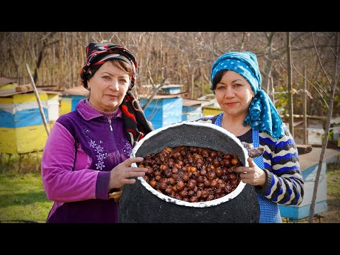 Cooking Wild Medlar Sauce in the Village - A day in the Forest in Azerbaijan