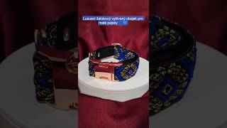 Royal Sapphire – Luxusní královsky modrý žakárový obojek se zlatou