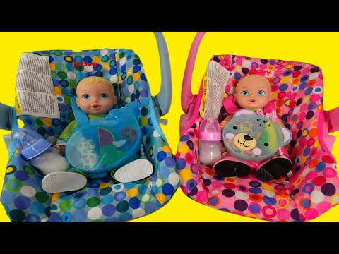 Perfectly cute baby doll twins packing baby bag and lunchbox for Daycare New carseat