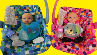 Perfectly cute baby doll twins packing baby bag and lunchbox for Daycare New carseat