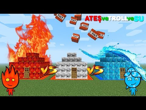 ATEŞ VS TROLL VS SU EV ŞANS BLOKLARI - Minecraft
