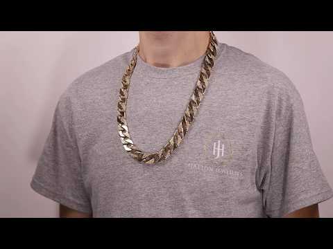 B12_28 - 9ct Gold Textured Solid Curb Chain - 16mm