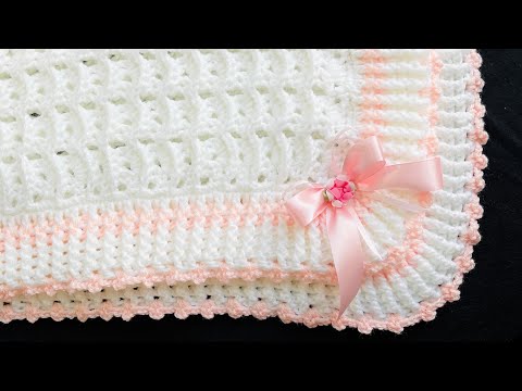 Crochet baby blanket step by step with 3D shell stitch SUPER EASY FOR BEGINNERS
