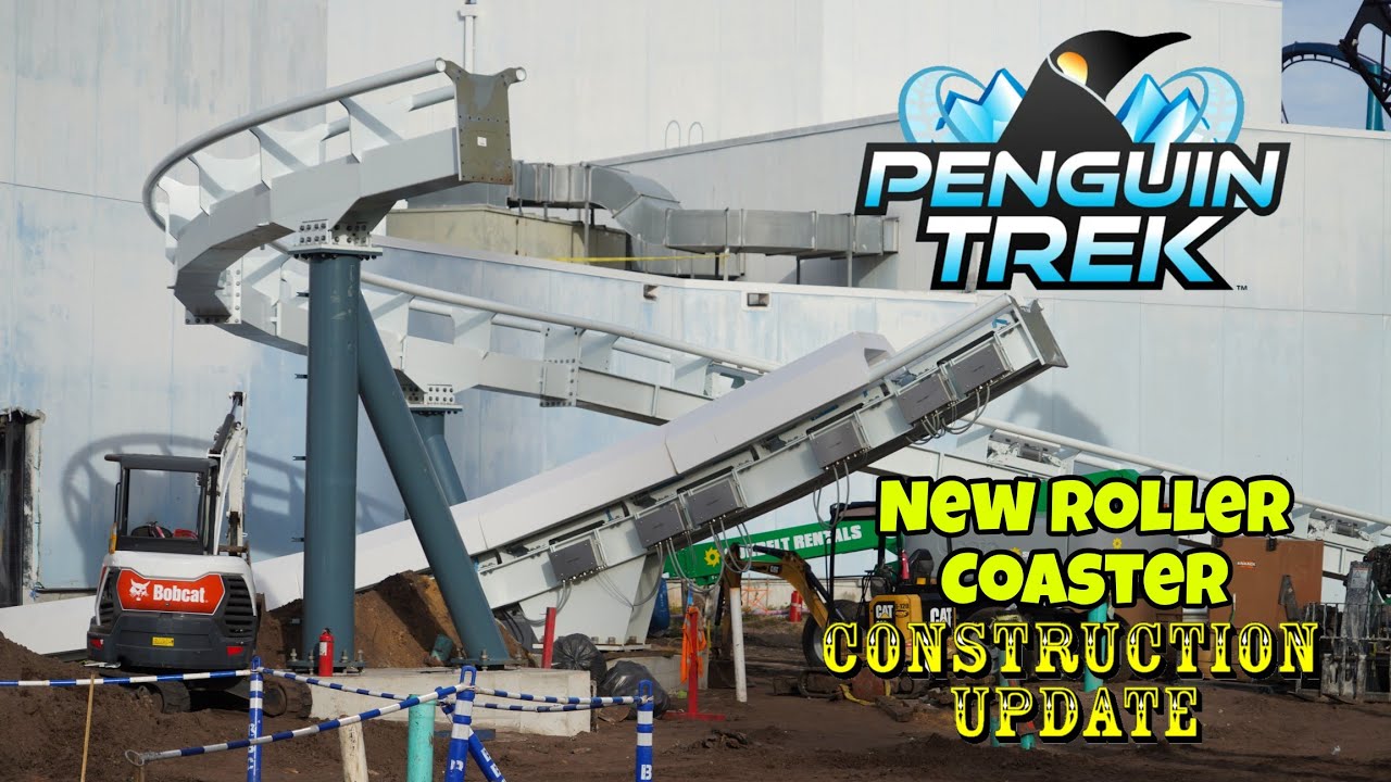 SeaWorld Orlando Penguin Trek Roller Coaster Construction Update 11.30.23 Brake Run Is In!