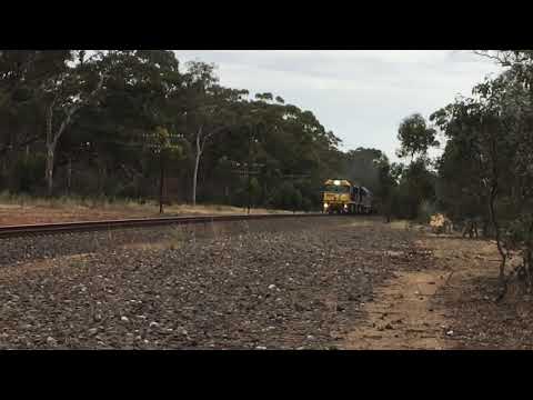 Class leader NR1 leads 8225 and G520 , steel train through Stawell 13:10 November 24 2017