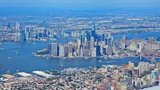 Spectacular views of New York city on approach to LaGuardia airport