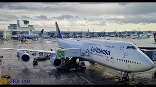 [FLIGHT TAKEOFF] Lufthansa 747-8 - Rainy 23 Hour Flight Delay out of Frankfurt to Washington Dulles