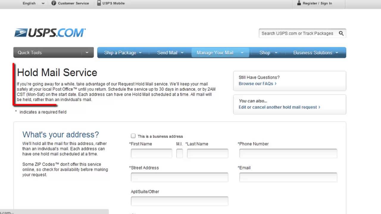 Postal Service Hold Mail