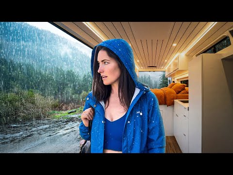 Van Living in a RAIN STORM Off-Grid *Flash Flood Warning*