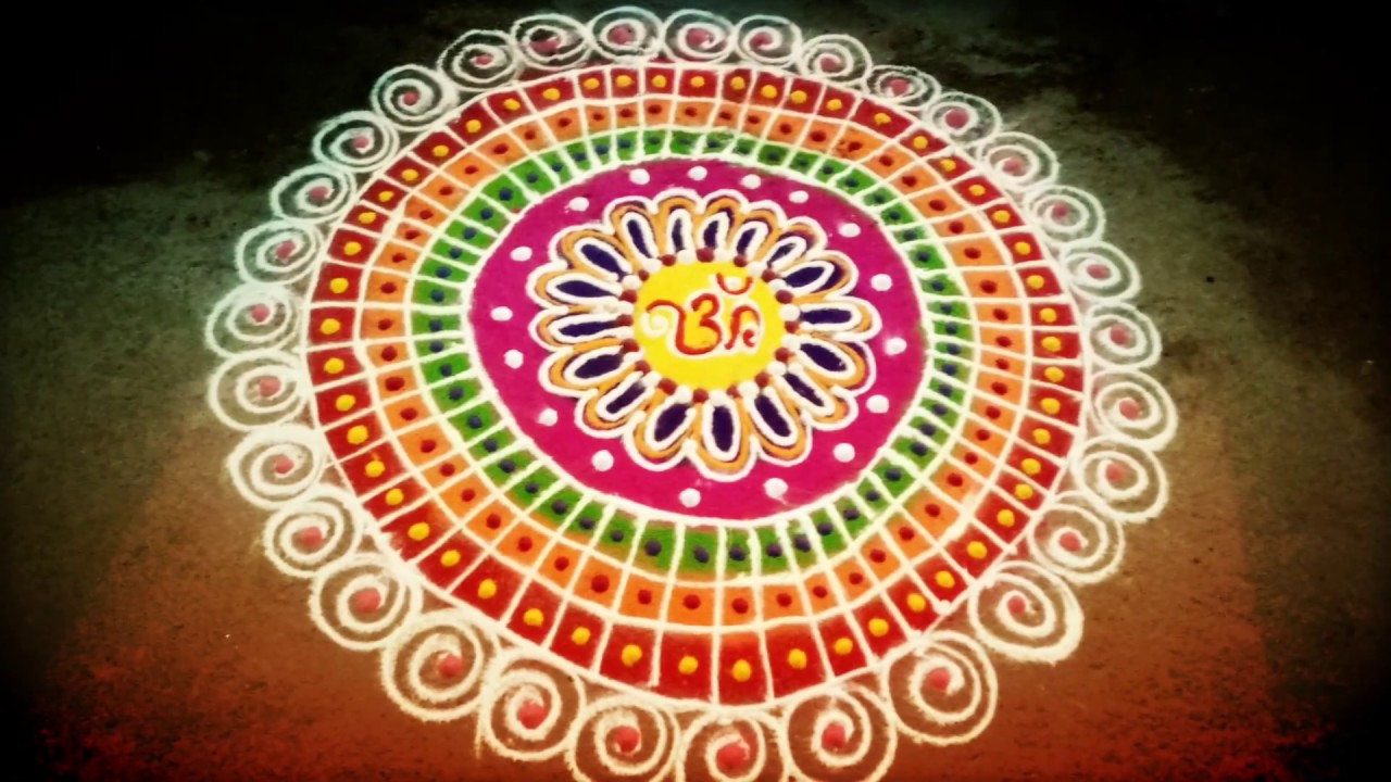 Colorful aripan rangoli design for festivals