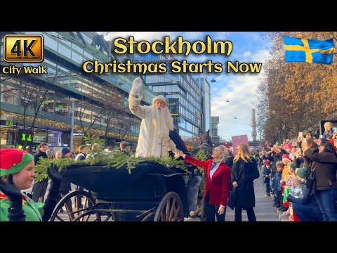 🇸🇪 Stockholm at Christmas – Santa Parade & City Walk | 4K Tour