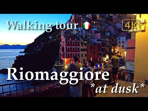 Riomaggiore at dusk (Liguria), Italy【Walking Tour】4K