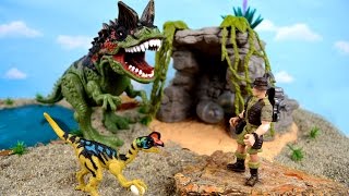 Humans go on a Dinosaur Egg Hunt with T-Rex Attack Toy