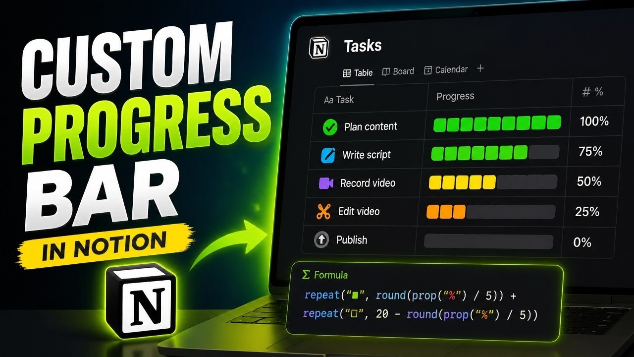 How To Create Custom Progress Bar in Notion Using Formulas (Quick and Easy)
