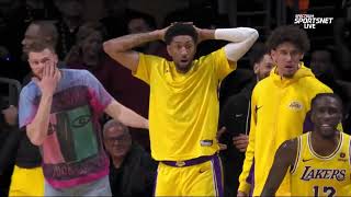 Lakers bench couldn't believe that DLo hits 5th 3 pointer in a row vs Bulls