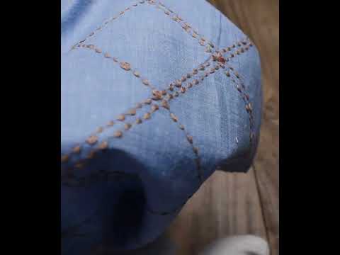 Check Blue Kantha Embroidered Khadi Cotton 97 GSM Handwoven Fabric — video