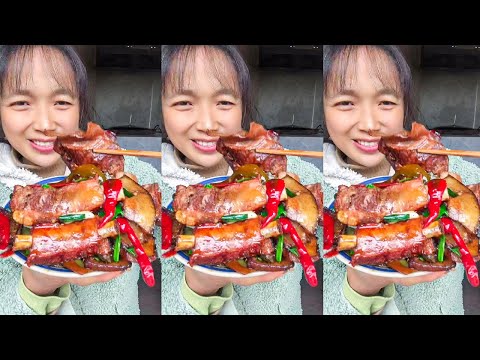 Hoje comi costelinha de porco assada e carne de porco cozida duas vezes, programa de comida gourmet