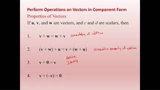 Operations on Vectors in Component Form