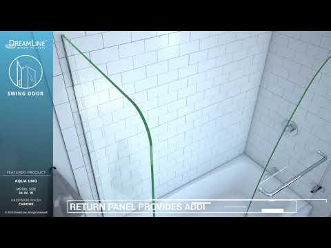 DreamLine Aqua Uno Frameless Tub Door with Return Panel | Hinged Opening