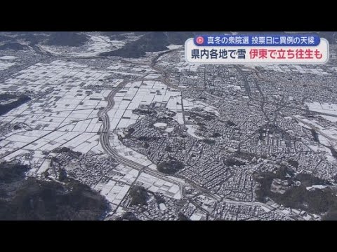 YouTube Video 真冬の政治決戦となった衆院選　雪に覆われた伊東市では車が立ち往生　400人が一時小学校の体育館に避難し100人以上が一夜を明かす