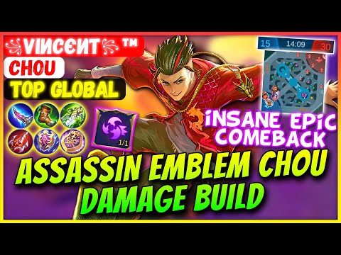 CHOU DAMAGE BUILD INSANE EPIC COMEBACK [ Top Global Chou ] ꧁Viиcєит꧂™ - Mobile Legends Gameplay