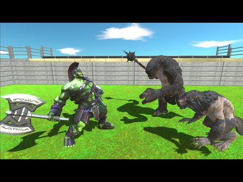 GLADIATOR HULK VS CAVE TROLL DELUXE & WERE WOLF - Animal Revolt Battle Simulator