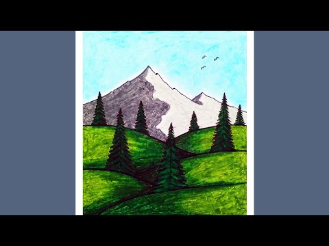 How To Draw Scenery Of Mountains and Hills Trees
