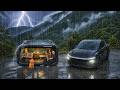 Heavy Rain Camping In A Tesla Model Y Juniper With My Dog Rain ASMR