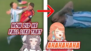 Kiara and essie's reactions to Messi's funny fall 