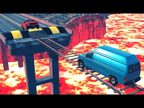 Cars vs Train Tracks Bridge over Lava from Volcano - BeamNG Drive - 🔥 ULTIMATE Edition Compilation