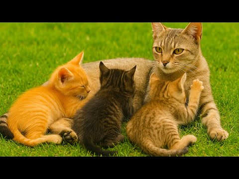 Kittens nursing from their mother - Hungry kittens - Cat video