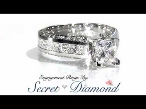 Channel Set Princess Cut Diamond Engagement Ring with Pave Diamonds
