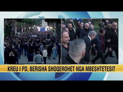 LIVE/ Berisha del nga selia e PD-së, i rrethuar nga protestuesit, i drejtohet Bulevardit