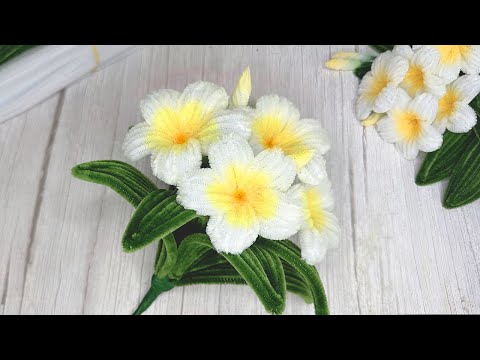 How To Make Beautiful Plumeria Flower from Pipe Cleaners - DIY Plumeria Flower with Chenille Stems