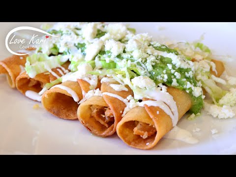 Crispy Chicken Rolled Tacos with Salsa Taquitos Dorados de Pollo Flautas