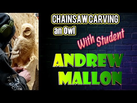 Chainsaw carving an Owl with student Andrew Mallon from A Cut Above TV show.