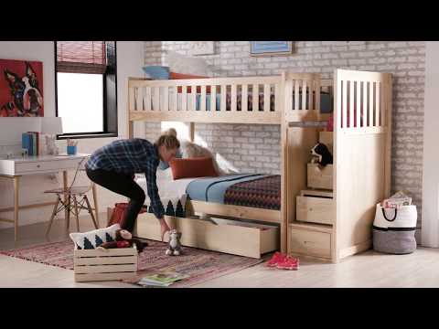 Hunter Twin over Twin Natural Wood Storage Staircase Bunk Bed by iNSPIRE Q Junior