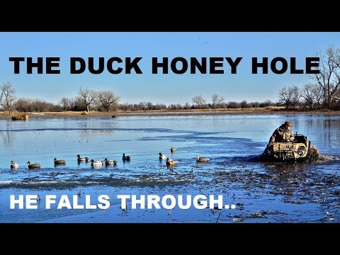 Small Open Ice Hole! Great Duck Hunting but Dangerous Conditions...